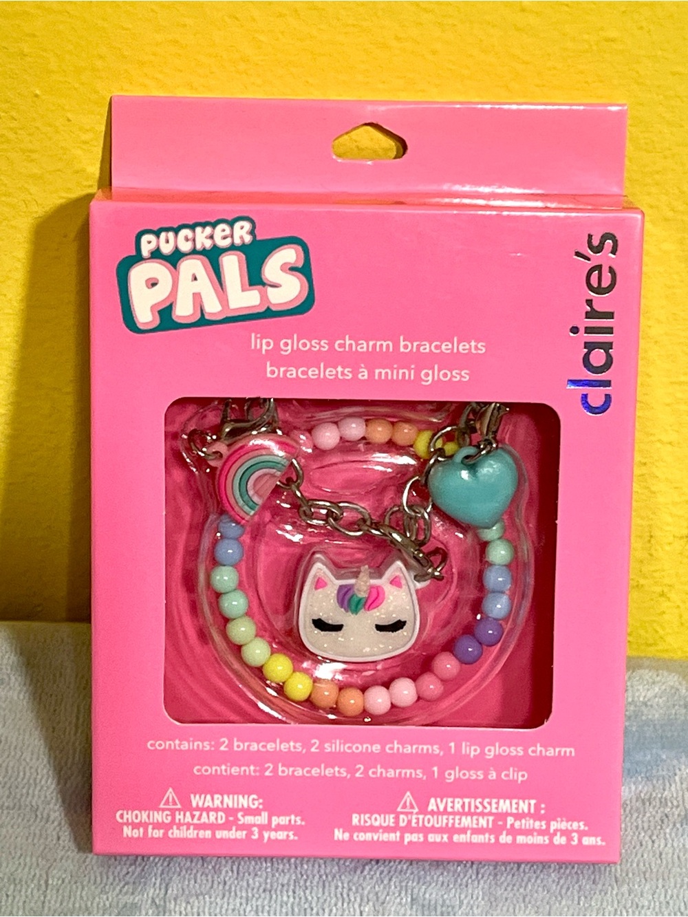 Claire's Pucker Pals Pastel Unicorn & Heart Charm Lip Gloss & Bracelets